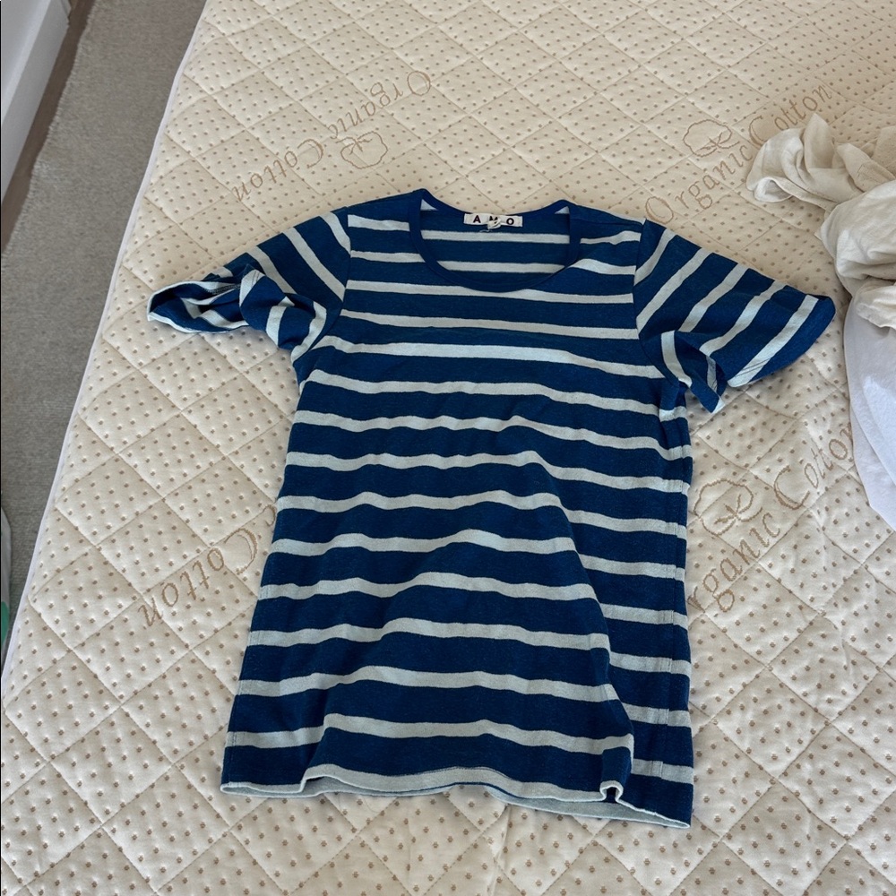 AMO Navy and White Striped Top